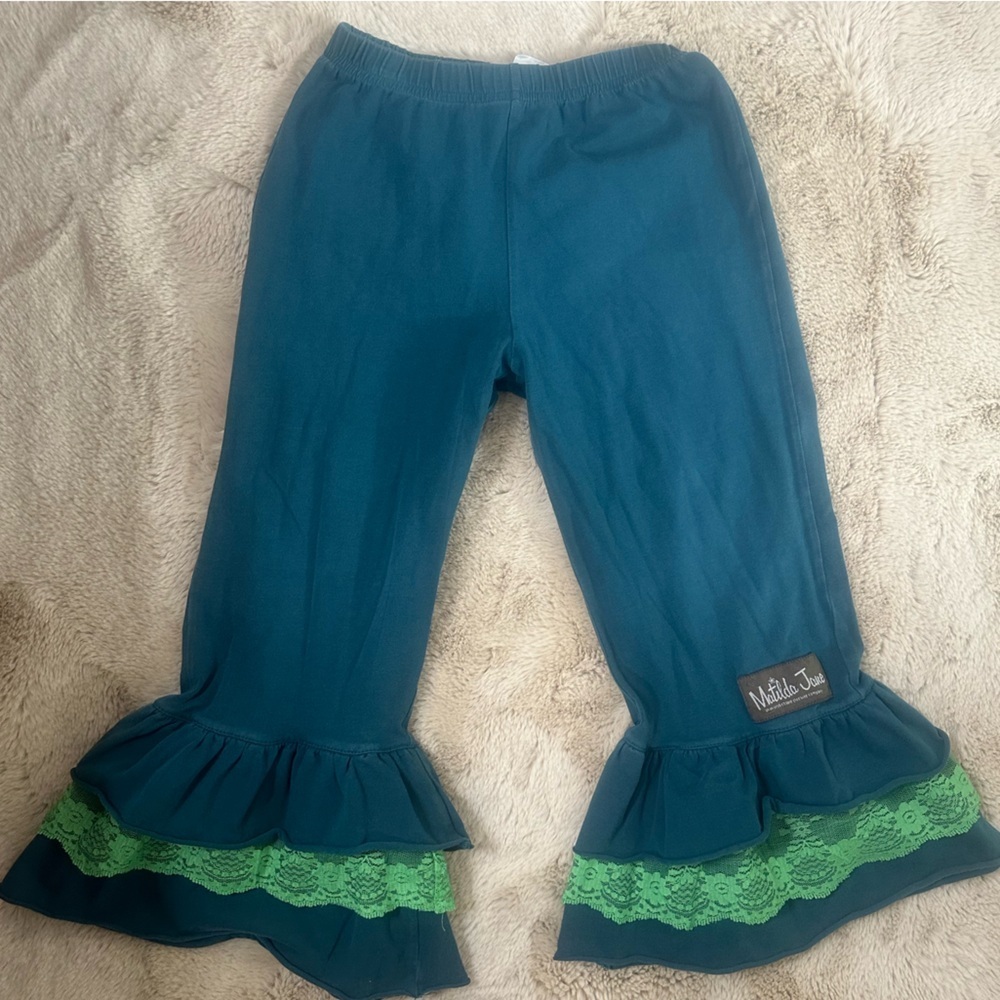 Matilda Jade Character Counts Love Teal Apparel ruffle and lace pants